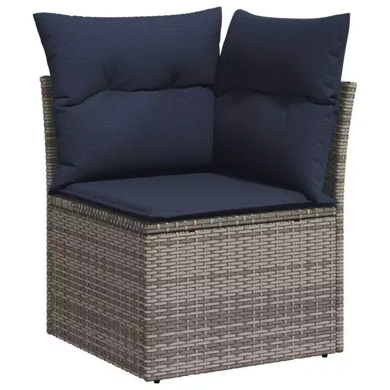 vidaXL Salon de jardin 6 pièces avec coussins, résine tressée, gris et bleu marine
