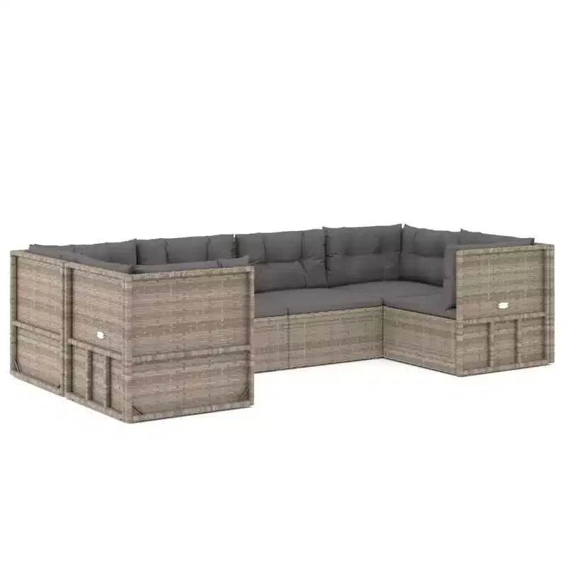 vidaXL Outdoor Patio Furniture Set - 6 Piece Sectional Sofa Gray Poly Rattan - Adjustable Seats, Cushions Included