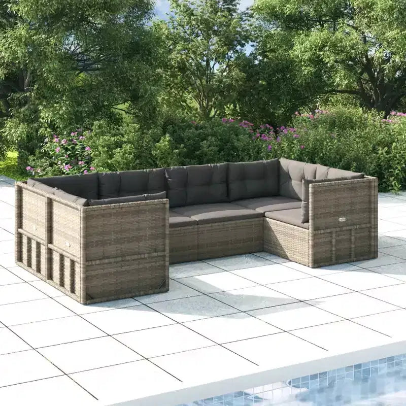 vidaXL Ensemble de Mobilier de Jardin - Canapé Sectionnel 6 Pièces en Résine Tressée Grise - Sièges Ajustables, Coussins Inclus