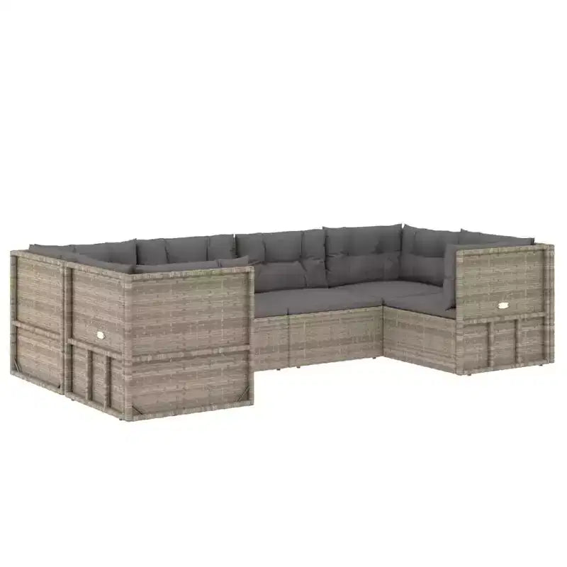 vidaXL Ensemble de Mobilier de Jardin - Canapé Sectionnel 6 Pièces en Résine Tressée Grise - Sièges Ajustables, Coussins Inclus