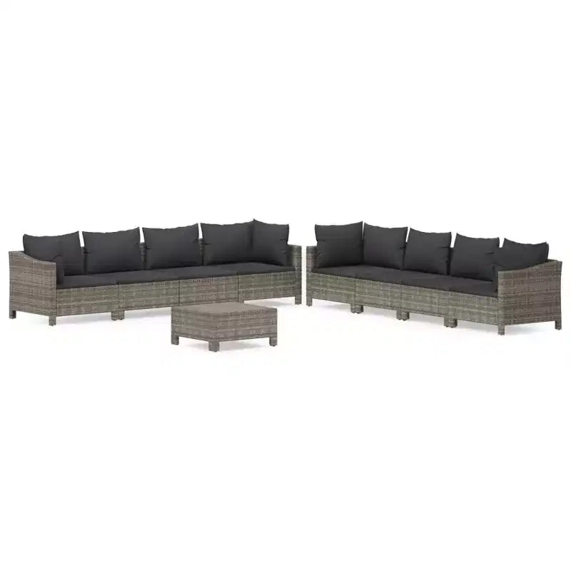 vidaXL 9 Piece Patio Lounge Set with Cushions Gray Poly Rattan