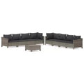 vidaXL 9 Piece Patio Lounge Set with Cushions Gray Poly Rattan