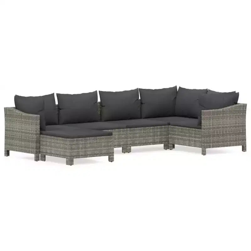 vidaXL 6 Piece Patio Lounge Set with Cushions Gray Poly Rattan