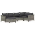 vidaXL 6 Piece Patio Lounge Set with Cushions Gray Poly Rattan