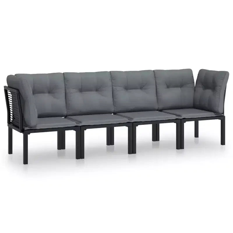 vidaXL Patio Furniture Set Outdoor Loveseat Sofa Black and Gray Poly Rattan