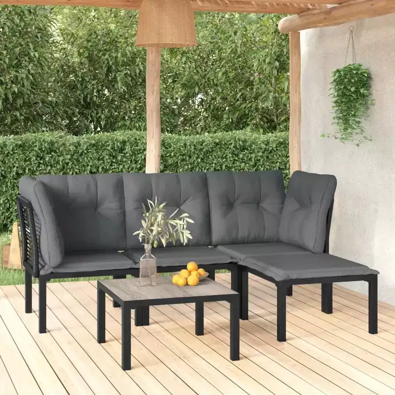 vidaXL Ensemble de salon de jardin 5 pièces noir et gris en résine tressée