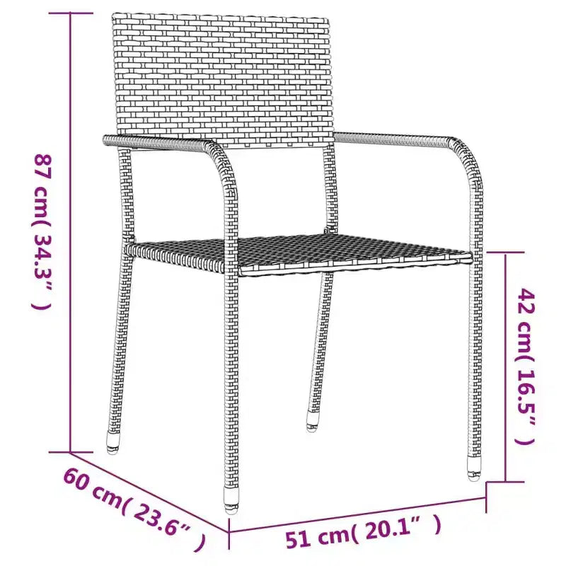 vidaXL Salon de jardin noir en polyrotin et acier empilable standard - 55,1 longueur de table 4