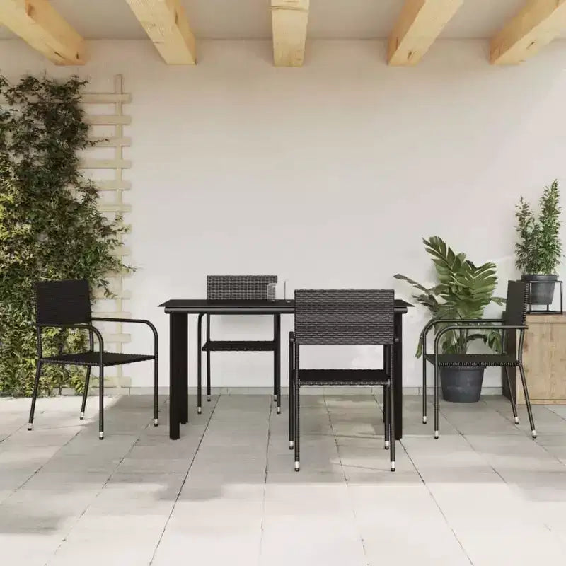 vidaXL Salon de jardin noir en polyrotin et acier empilable standard - 55,1 longueur de table 4