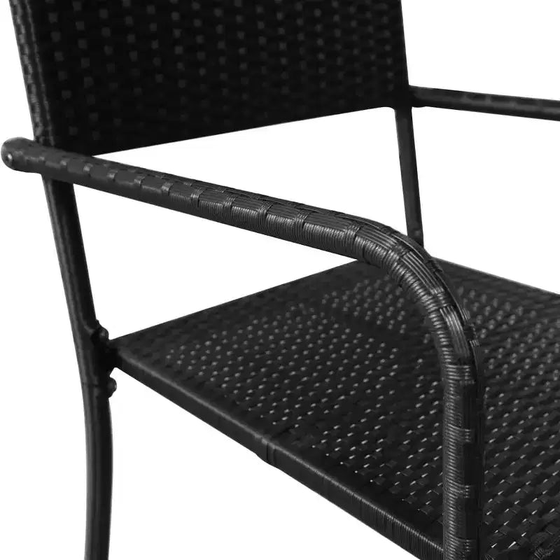 vidaXL Salon de jardin noir en polyrotin et acier empilable standard - 55,1 longueur de table 4