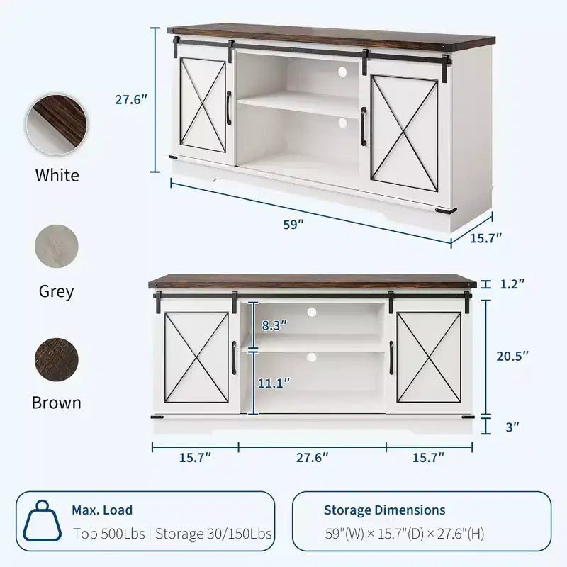 Wood TV Entertainment Center with Sliding Barn Doors 59''