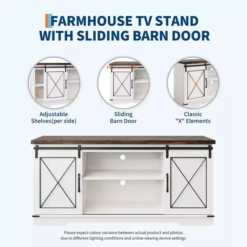 Wood TV Entertainment Center with Sliding Barn Doors 59''