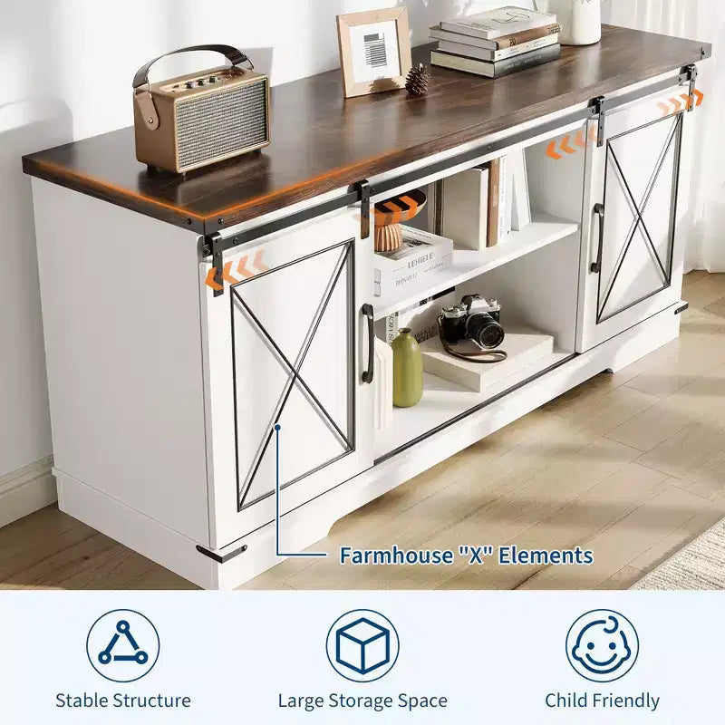 Wood TV Entertainment Center with Sliding Barn Doors 59''