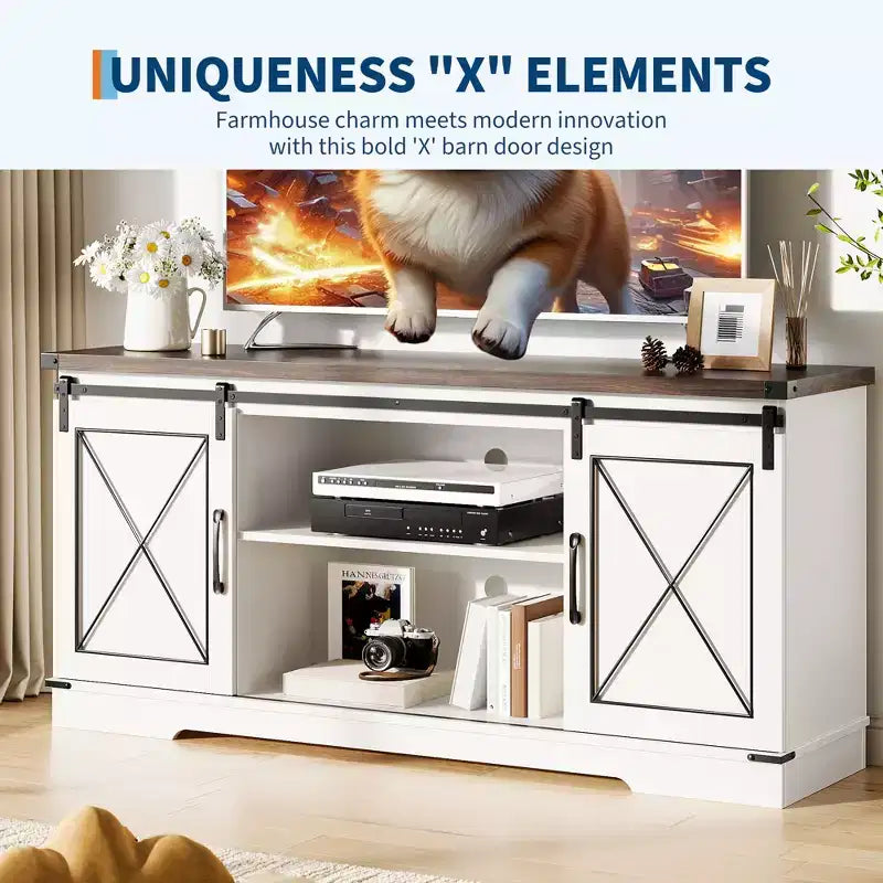 Wood TV Entertainment Center with Sliding Barn Doors 59''