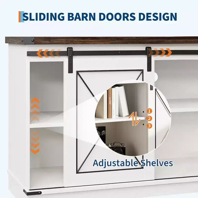 Wood TV Entertainment Center with Sliding Barn Doors 59''