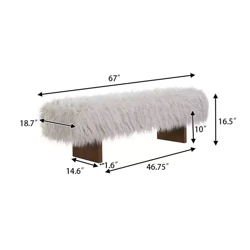 Rubberwood Faux Wool Upholstered Bench