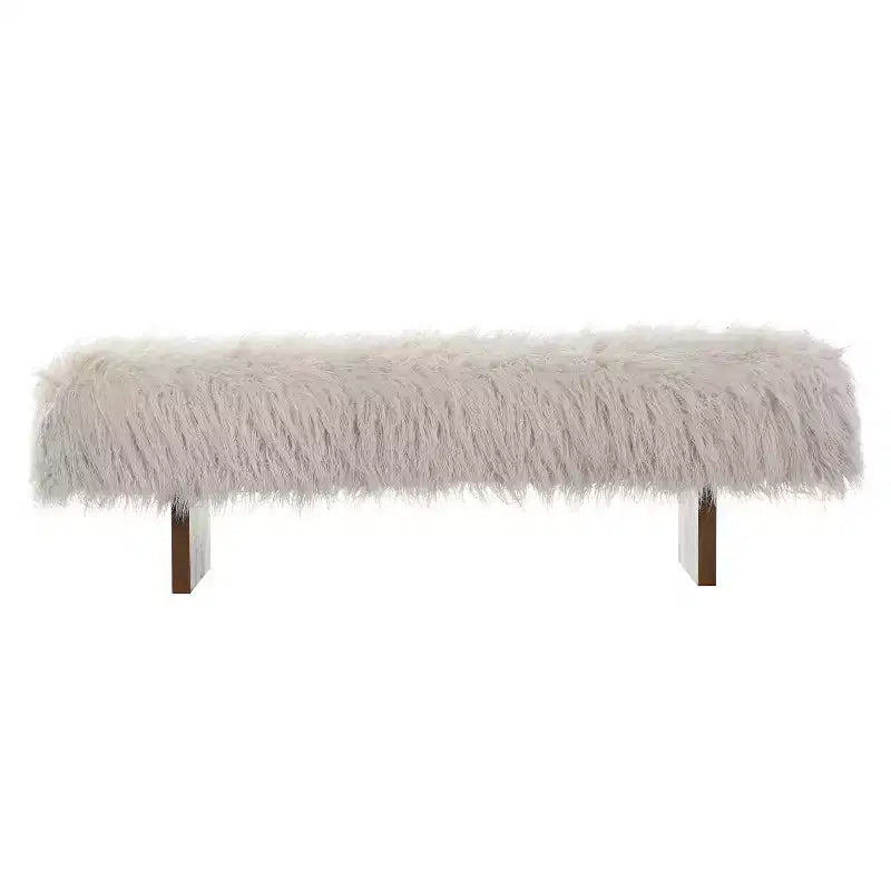 Rubberwood Faux Wool Upholstered Bench
