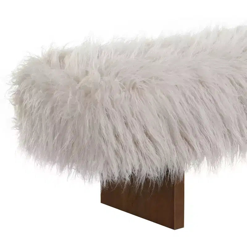 Rubberwood Faux Wool Upholstered Bench