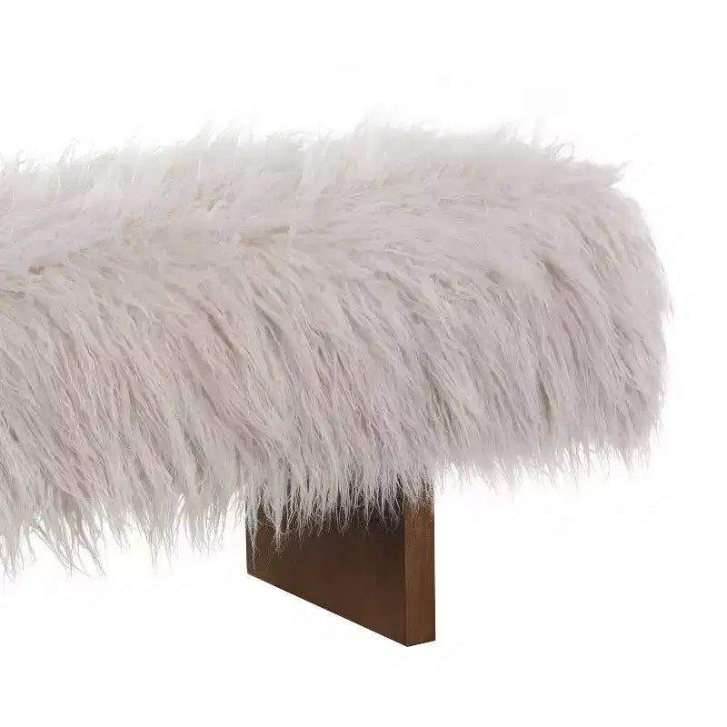 Rubberwood Faux Wool Upholstered Bench
