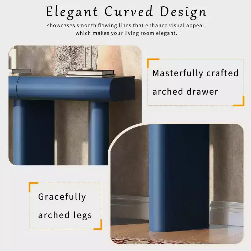 Wood Narrow Entryway Console Table with Curved Drawer