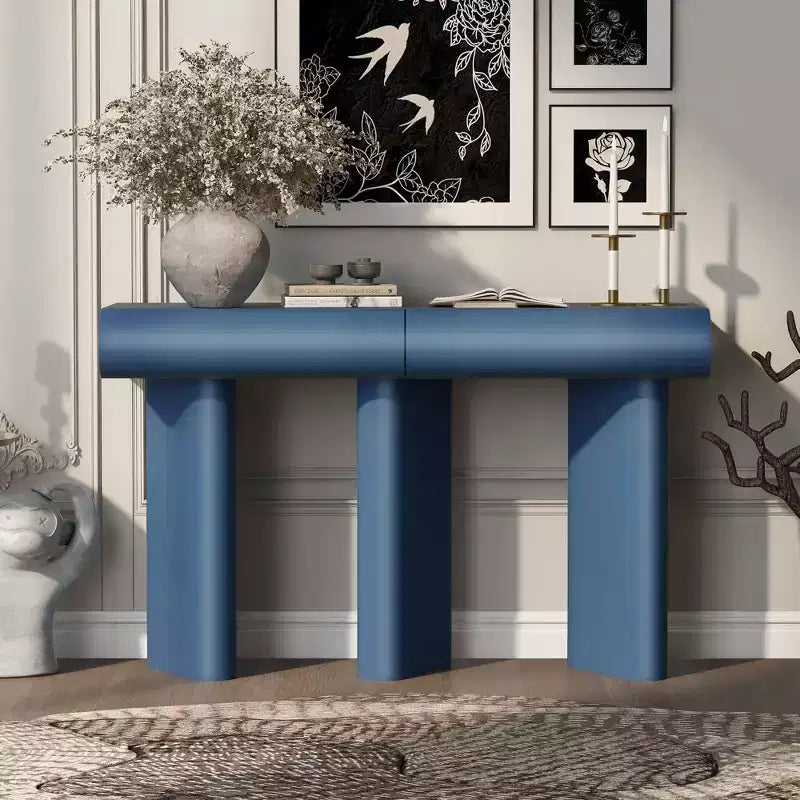 Wood Narrow Entryway Console Table with Curved Drawer