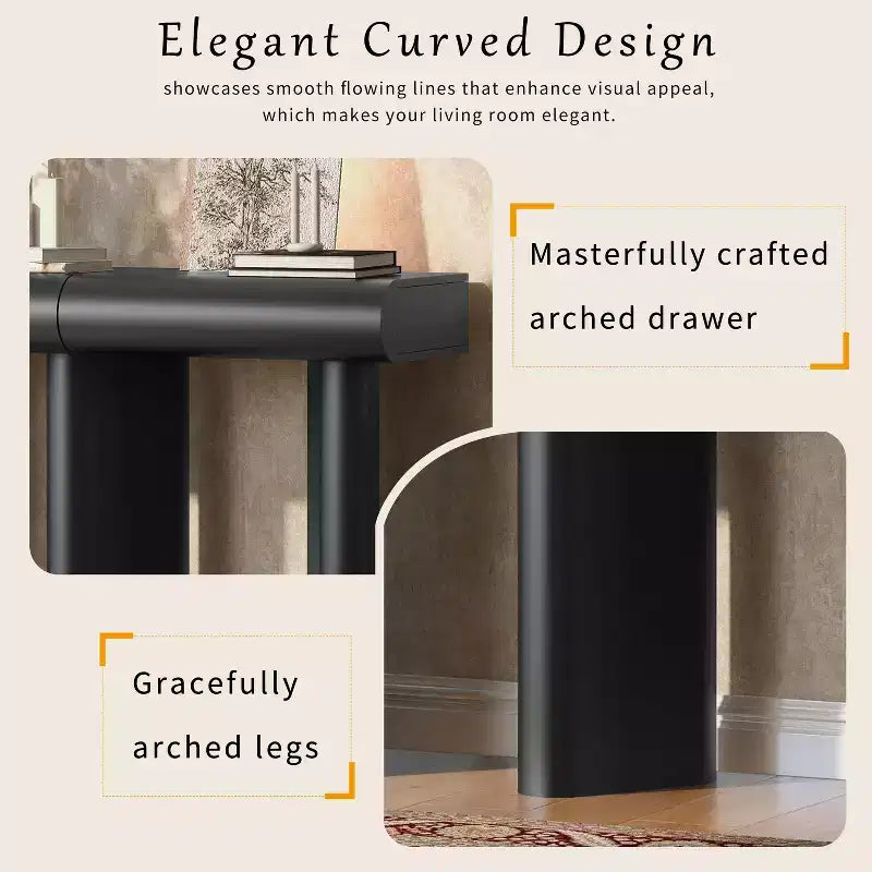 Wood Narrow Entryway Console Table with Curved Drawer