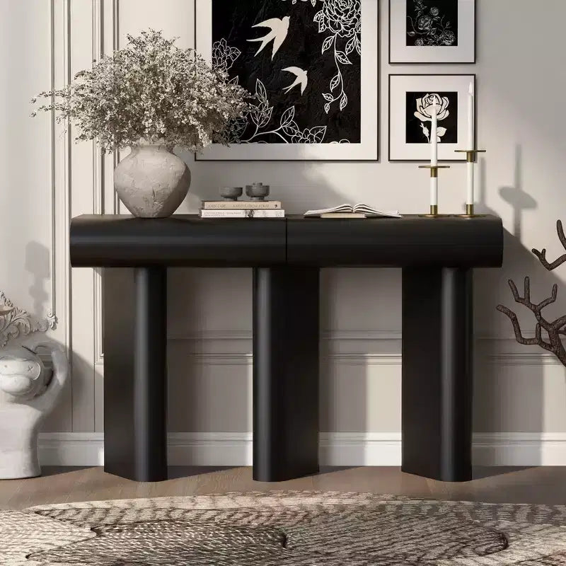 Wood Narrow Entryway Console Table with Curved Drawer