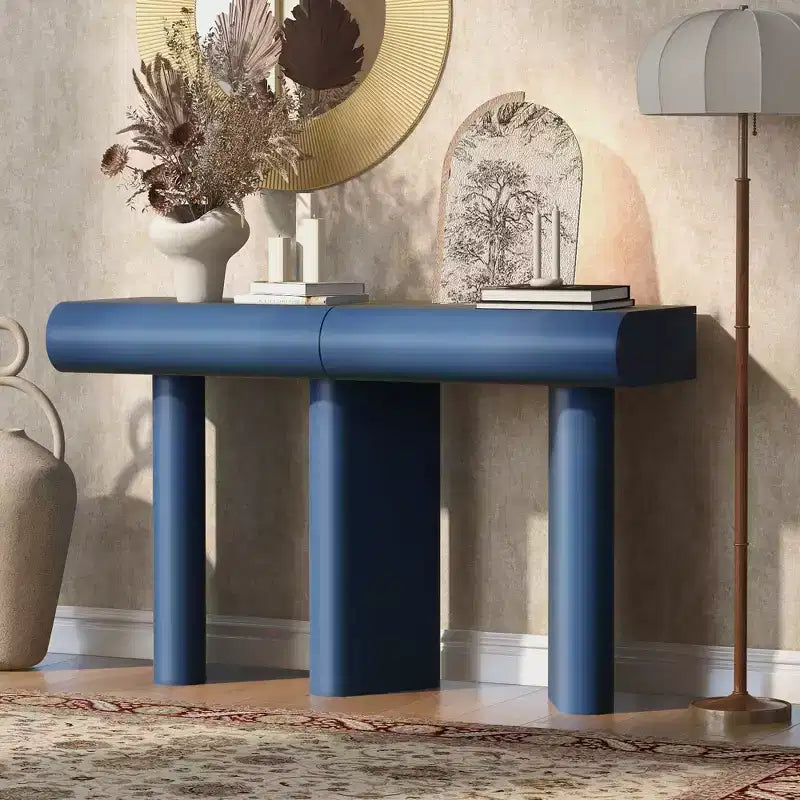 Wood Narrow Entryway Console Table with Curved Drawer