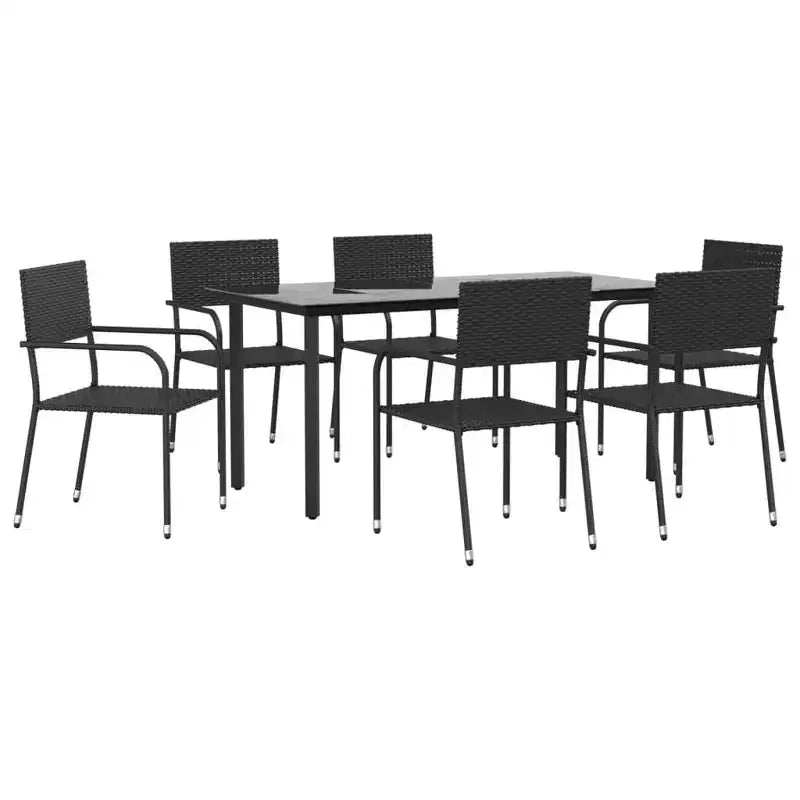 vidaXL Garden Dining Set Black Steel, PE Rattan Standard Stackable - Black 63 Table Length 6 Items