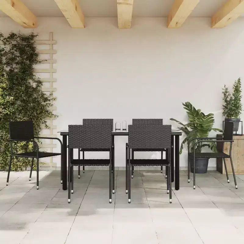 vidaXL Ensemble de jardin à manger noir Acier, Rotin PE Empilable Standard - Noir 63 Longueur de table 6 Articles
