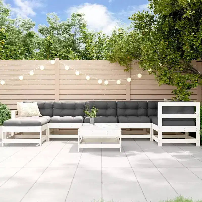 vidaXL Salon de jardin avec coussins, 8 pièces, bois massif - Pin blanc