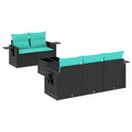 vidaXL 6 Piece Garden Sofa Set with Cushions Black Poly Rattan - Black and Blue