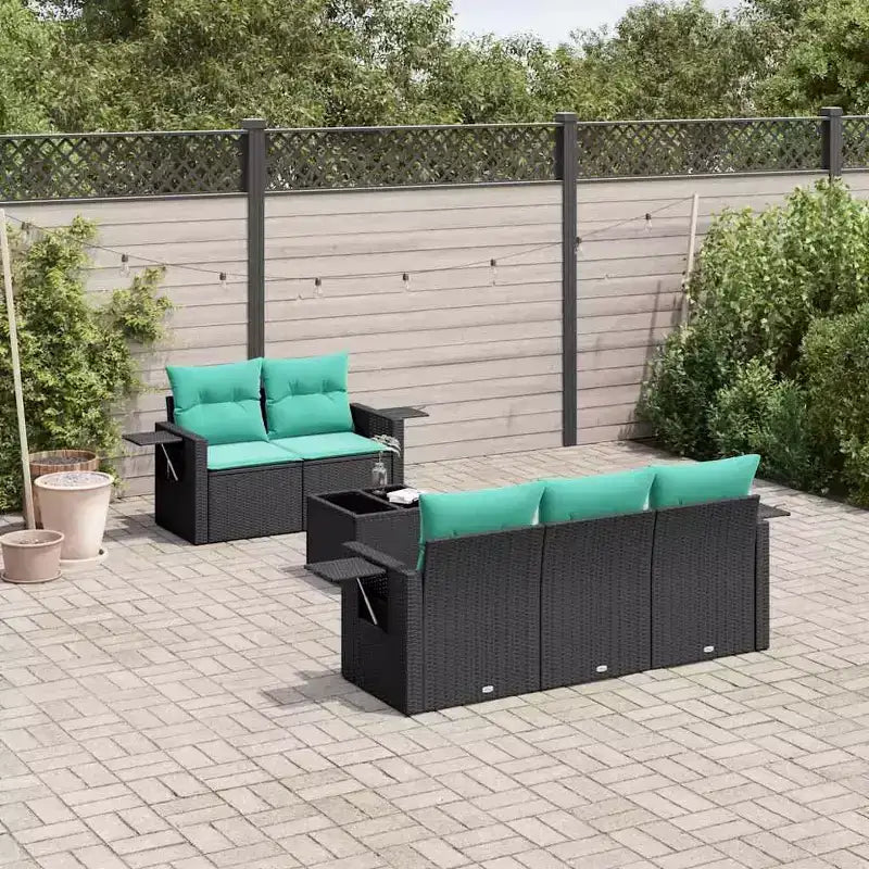 vidaXL Salon de jardin 6 pièces avec coussins résine tressée noir - Noir et bleu