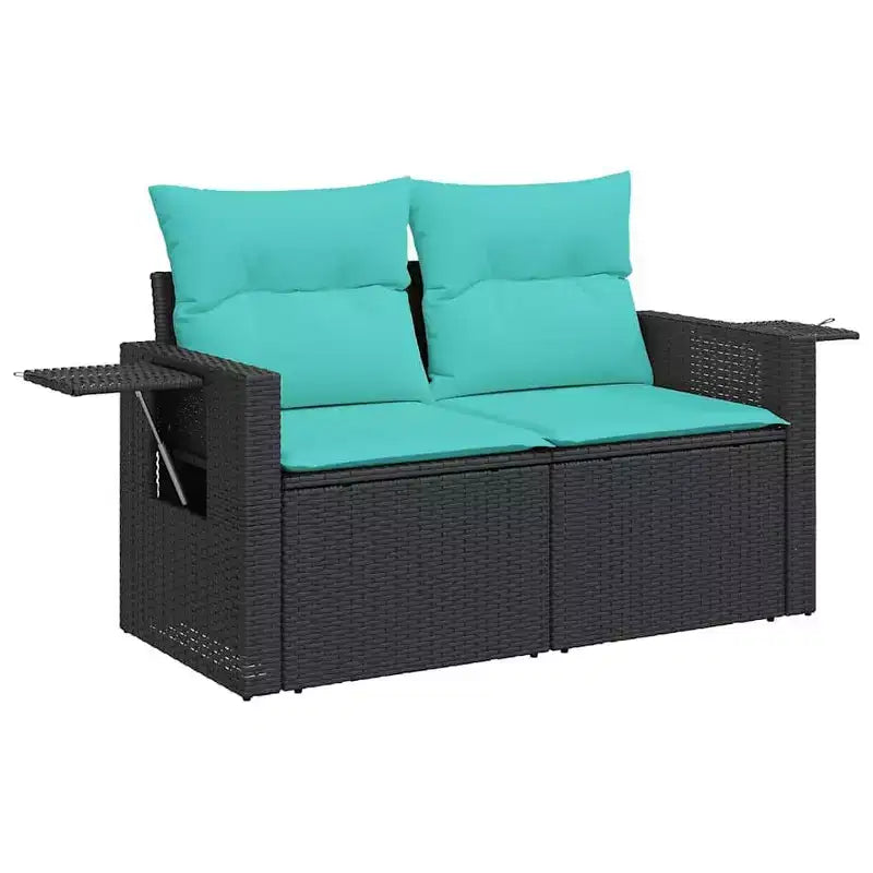 vidaXL Salon de jardin 6 pièces avec coussins résine tressée noir - Noir et bleu