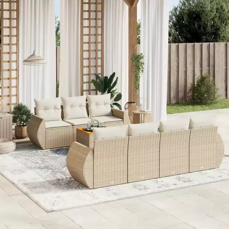 vidaXL Salon de jardin beige en résine tressée Grand canapé modulable d'extérieur