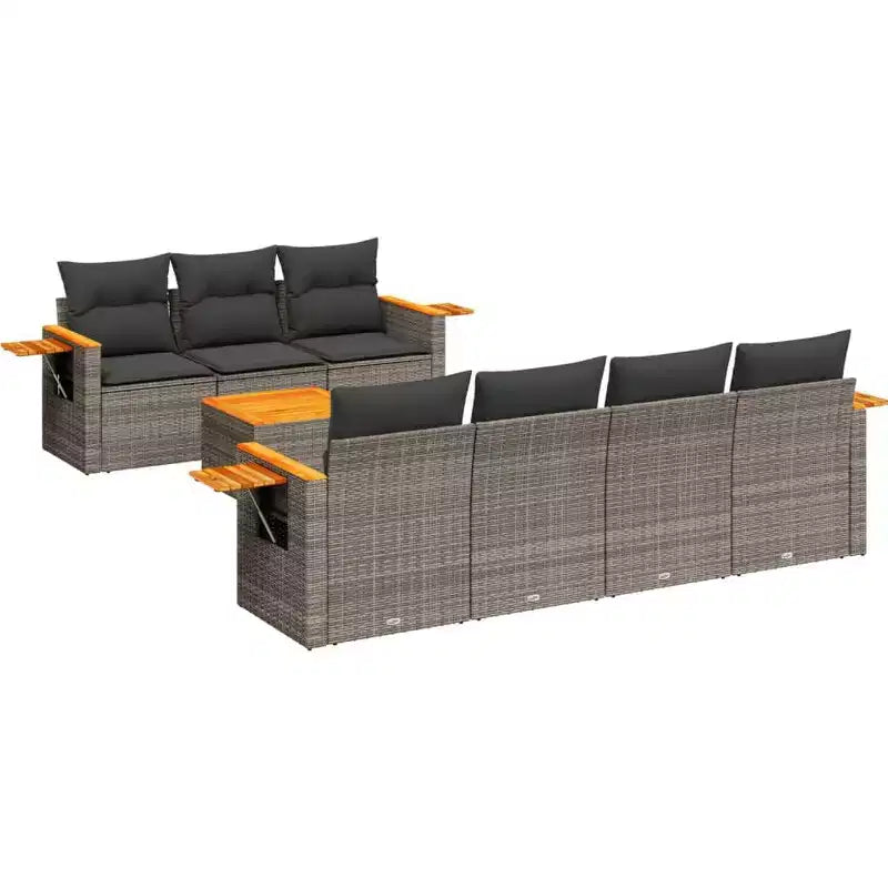 vidaXL Garden Sofa Set Grey PE Rattan Large Adjustable Feet