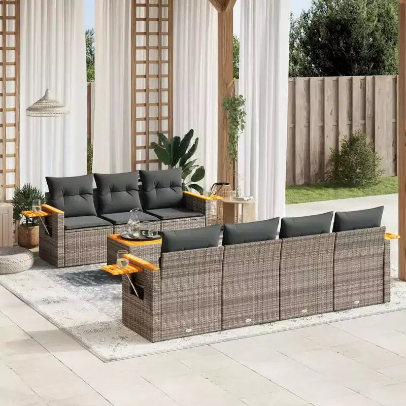 vidaXL Salon de jardin en résine tressée gris Pieds réglables larges