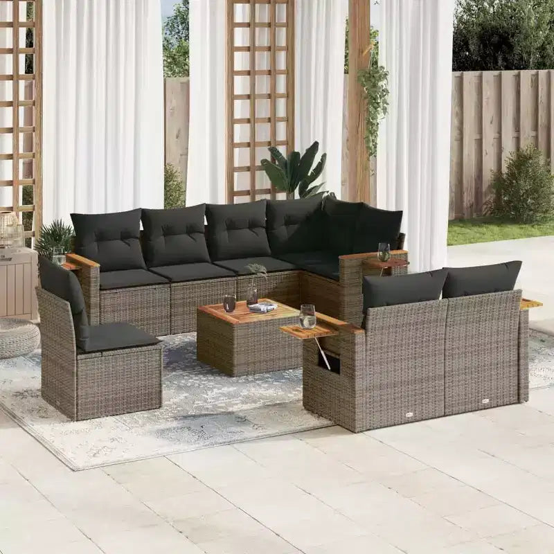 vidaXL Salon de jardin gris en polyrotin Taille unique Modulable