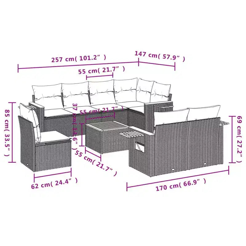 vidaXL Salon de jardin gris en polyrotin Taille unique Modulable