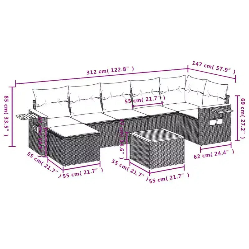 vidaXL Salon de jardin gris en résine tressée Grand ensemble de canapés de jardin modulaires
