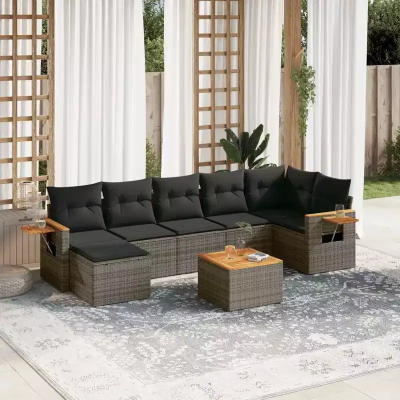 vidaXL Salon de jardin gris en résine tressée Grand ensemble de canapés de jardin modulaires