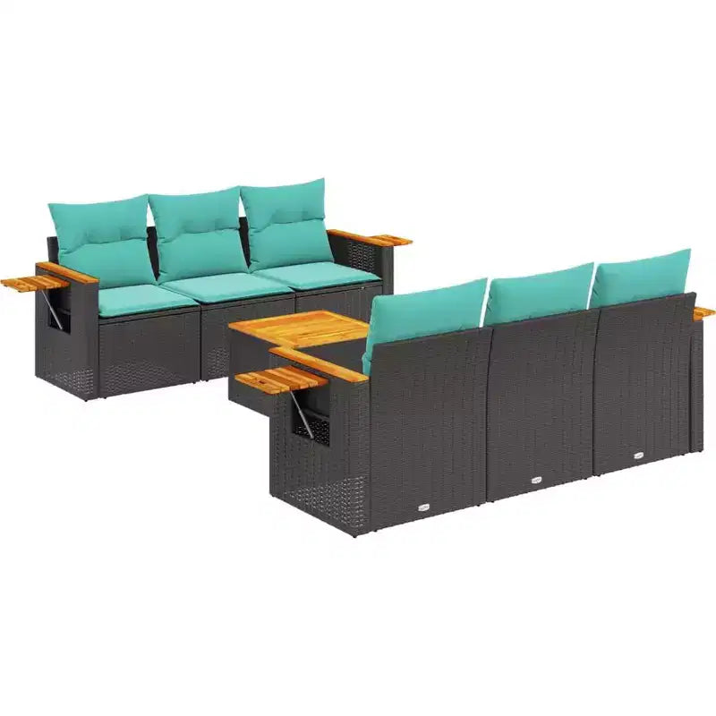 vidaXL 7 Piece Patio Sofa Set with Cushions Black Poly Rattan