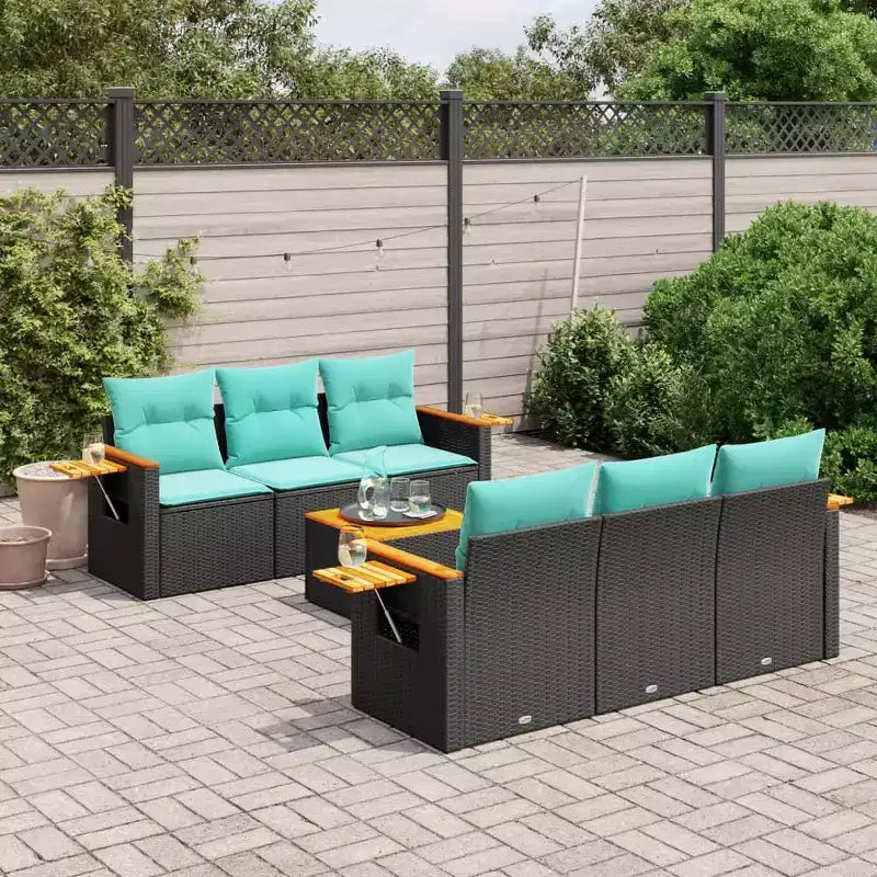 vidaXL Salon de jardin 7 pcs avec coussins résine tressée noir