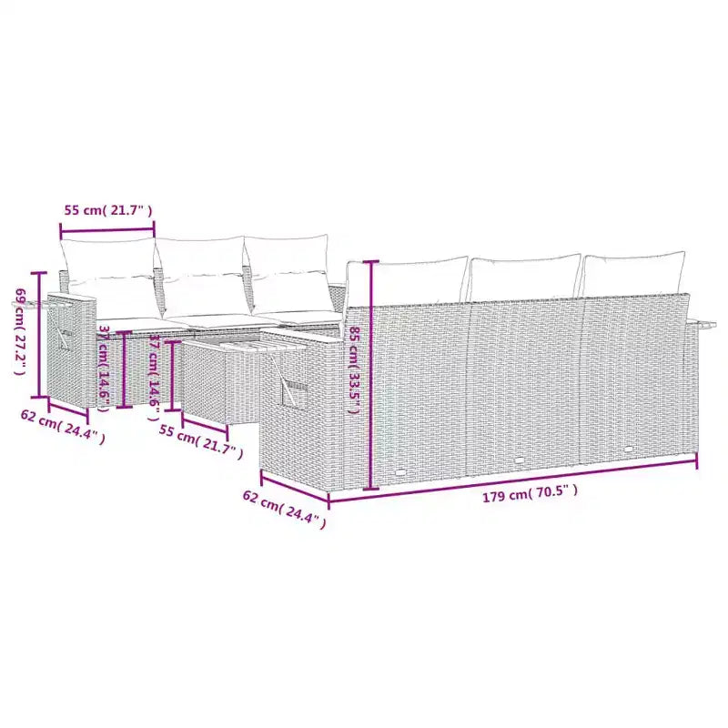 vidaXL Salon de jardin 7 pcs avec coussins résine tressée noir