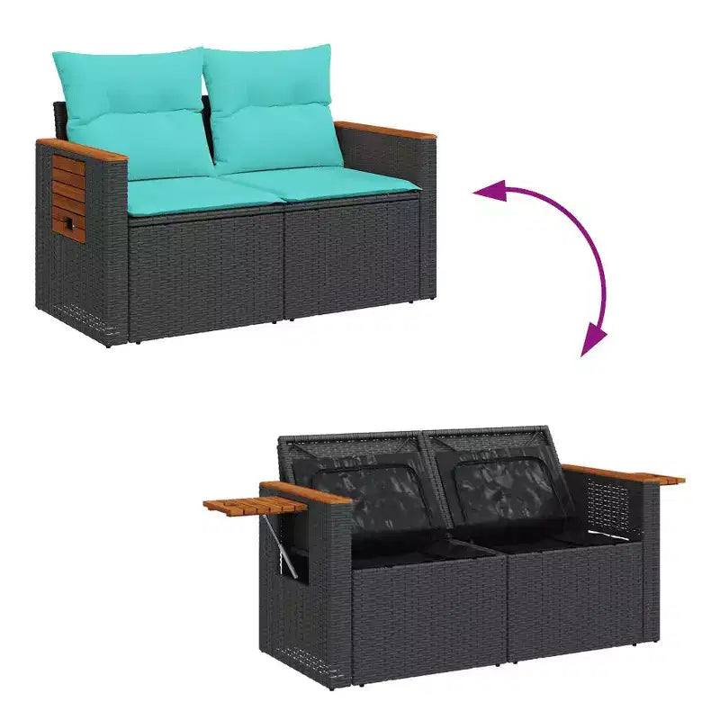 vidaXL Salon de jardin 7 pcs avec coussins résine tressée noir