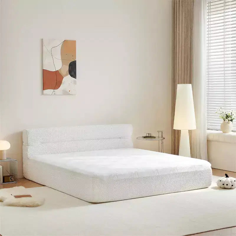 Polyester Blend Upholstered Mattress Bed with Floor Base
