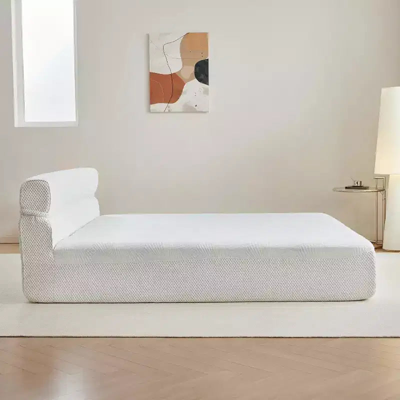 Polyester Blend Upholstered Mattress Bed with Floor Base