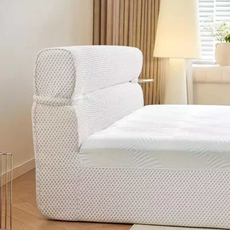 Polyester Blend Upholstered Mattress Bed with Floor Base