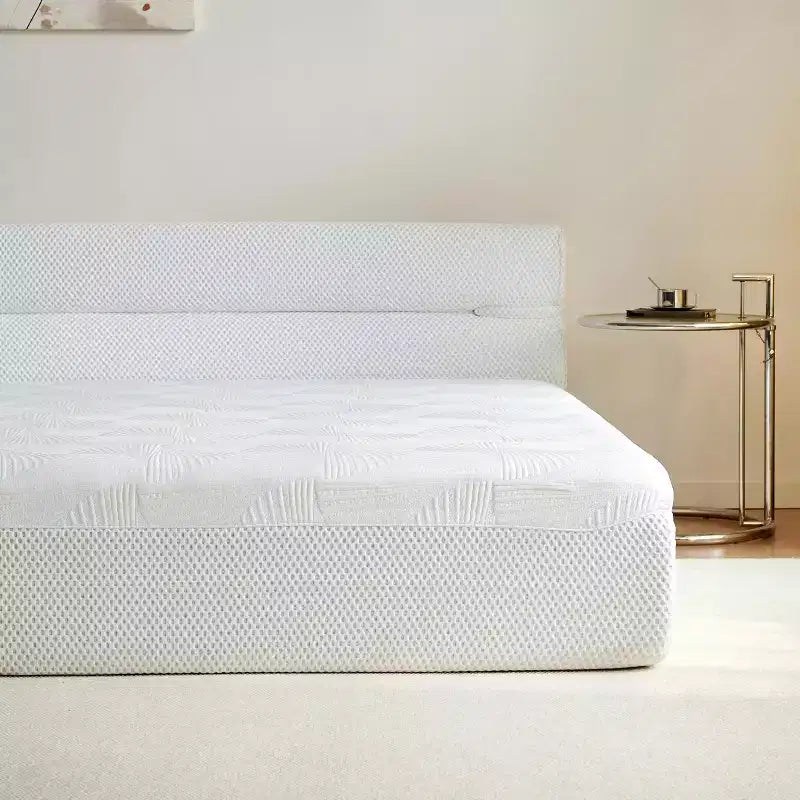 Polyester Blend Upholstered Mattress Bed with Floor Base