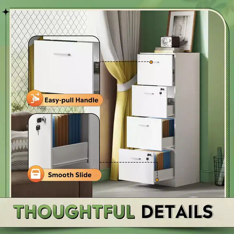 Engineered Wood 4-Drawer Vertical File Cabinet with Lock 51.2''