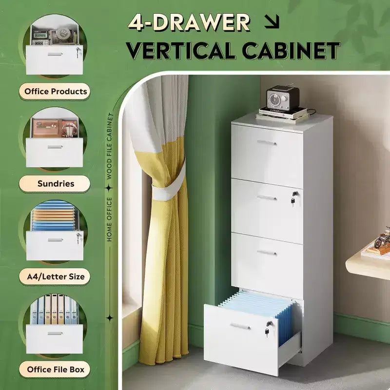 Engineered Wood 4-Drawer Vertical File Cabinet with Lock 51.2''